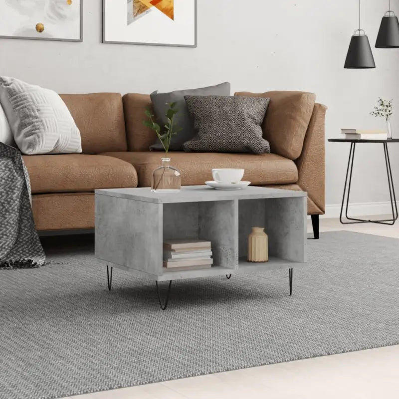 Eettafel met bewerkt hout en metalen poten voor een elegante woonkamer - Betongrijs / 1 - Salontafels