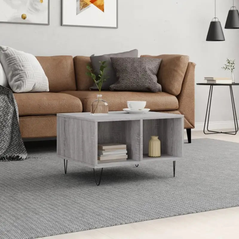 Eettafel met bewerkt hout en metalen poten voor een elegante woonkamer - Grijs sonoma / 1 - Salontafels