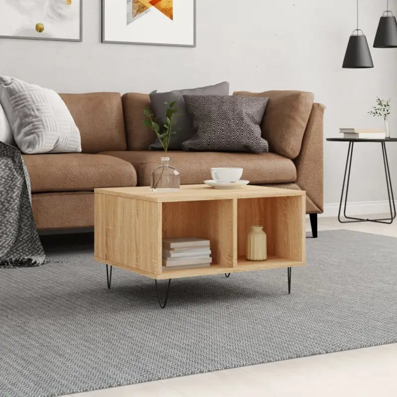 Eettafel met bewerkt hout en metalen poten voor een elegante woonkamer - Sonoma eiken / 1 - Salontafels