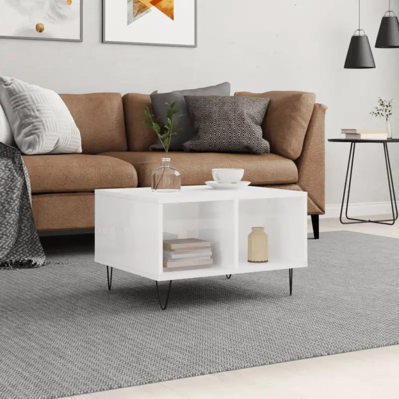 Eettafel met bewerkt hout en metalen poten voor een elegante woonkamer - Hoogglans wit / 1 - Salontafels