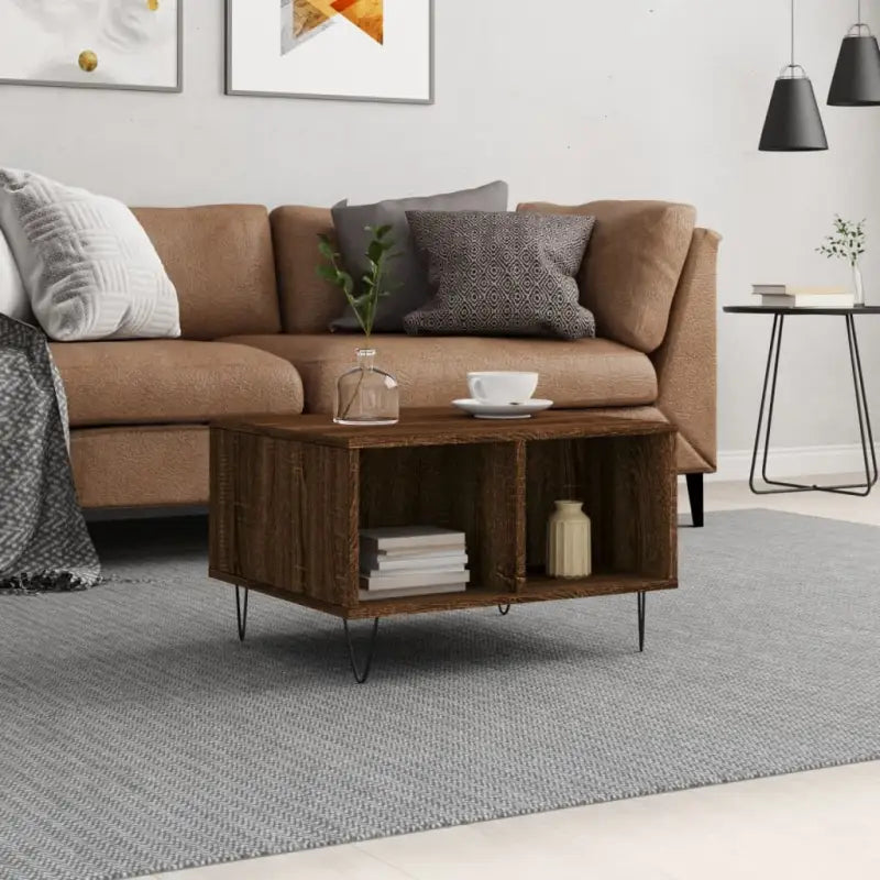 Eettafel met bewerkt hout en metalen poten voor een elegante woonkamer - bruin eikenkleur / 1 - Salontafels