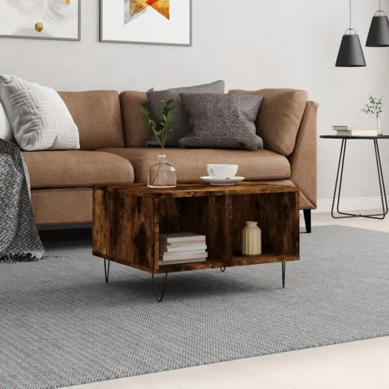 Eettafel met bewerkt hout en metalen poten voor een elegante woonkamer - Gerookt eiken / 1 - Salontafels