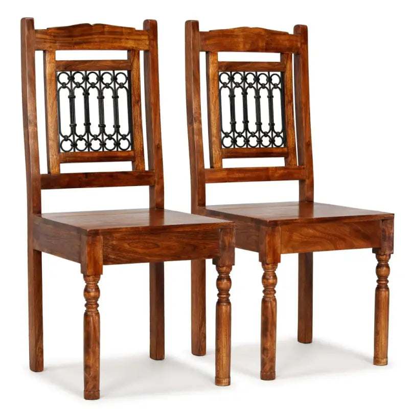 Eettafelstoelen set van 2 in massief acaciahout met honingkleurige afwerking - 2 - Eetkamerstoelen