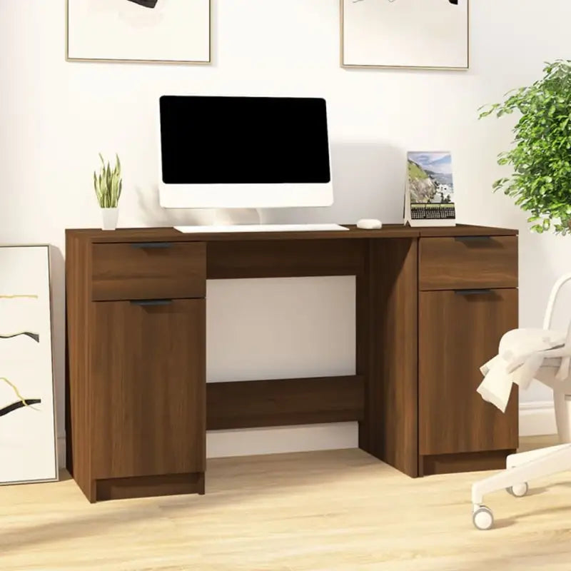 Elegant bureau van bewerkt hout voor studeer- en werkkamers - bruin eikenkleur - Bureaus