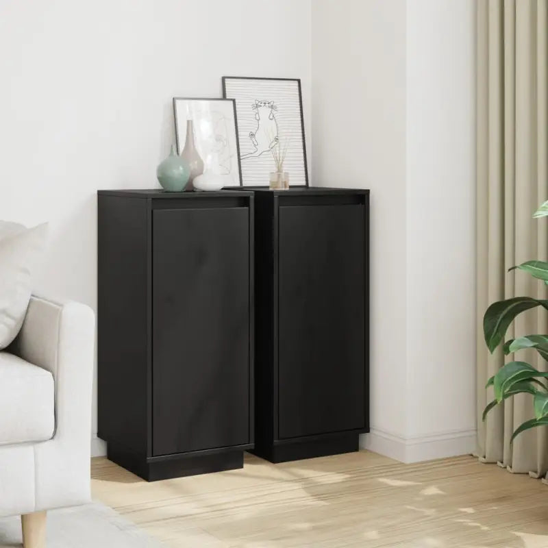 Elegant dressoir van massief grenenhout met klassieke uitstraling - Zwart / 2 - Dressoirs & buffetkasten