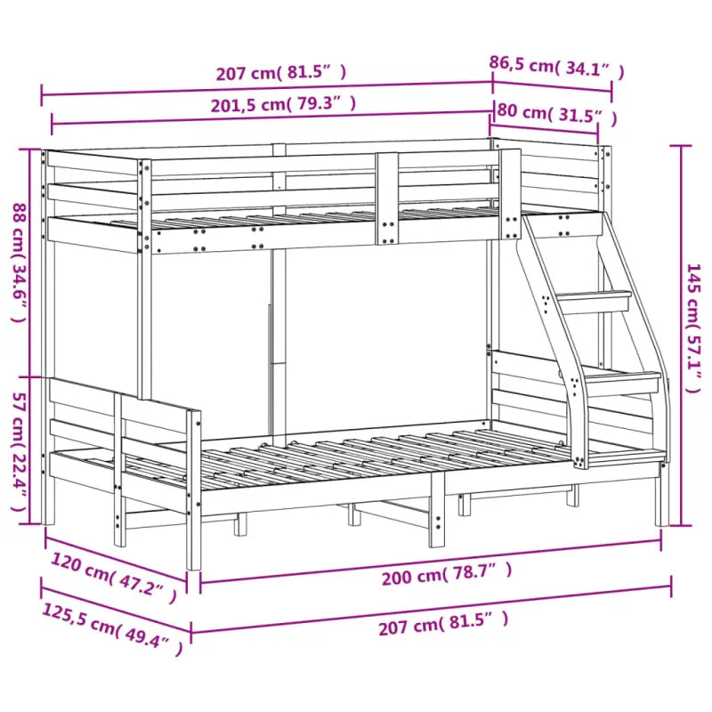 Elegant metalen stapelbed met massief grenenhout voor compacte kamers - Wasbruin / 1 - Bedden & bedframes