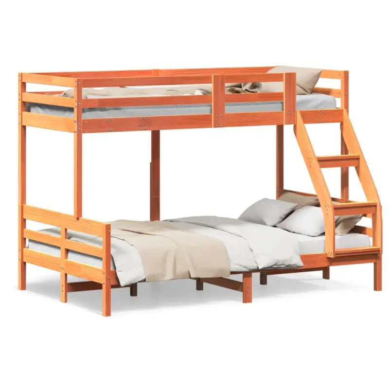 Elegant metalen stapelbed met massief grenenhout voor compacte kamers - Wasbruin / 1 - Bedden & bedframes