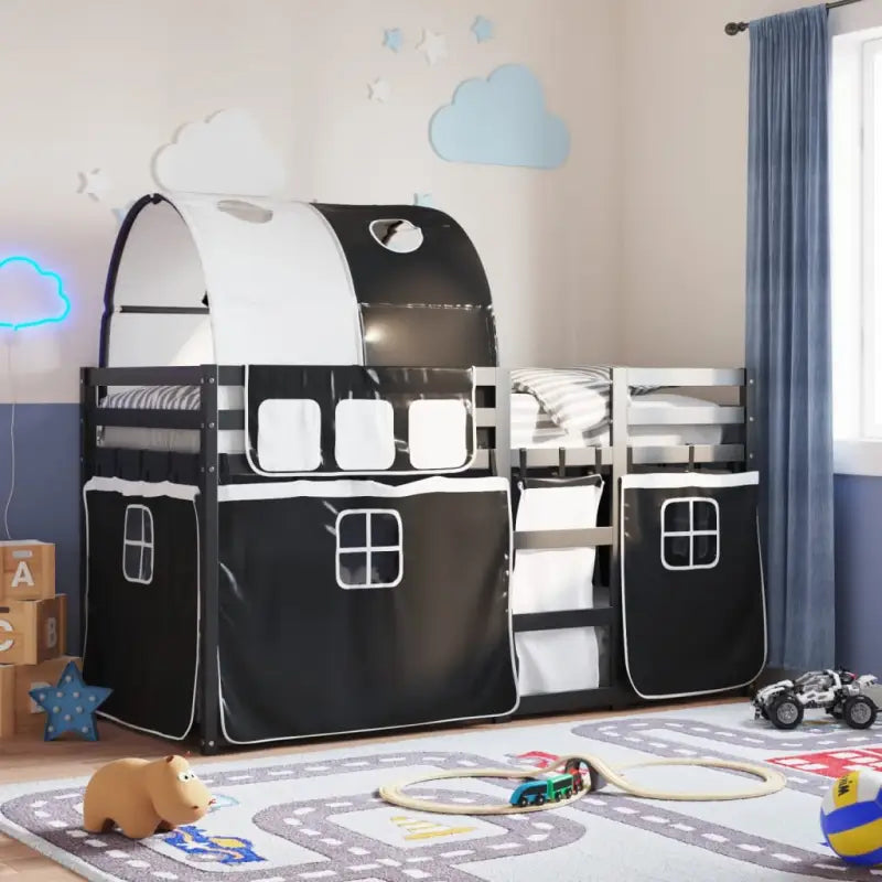 Elegant metalen stapelbed van massief grenenhout voor kleine kamers - Zwart en wit / 90 x 190 cm - Bedden & bedframes