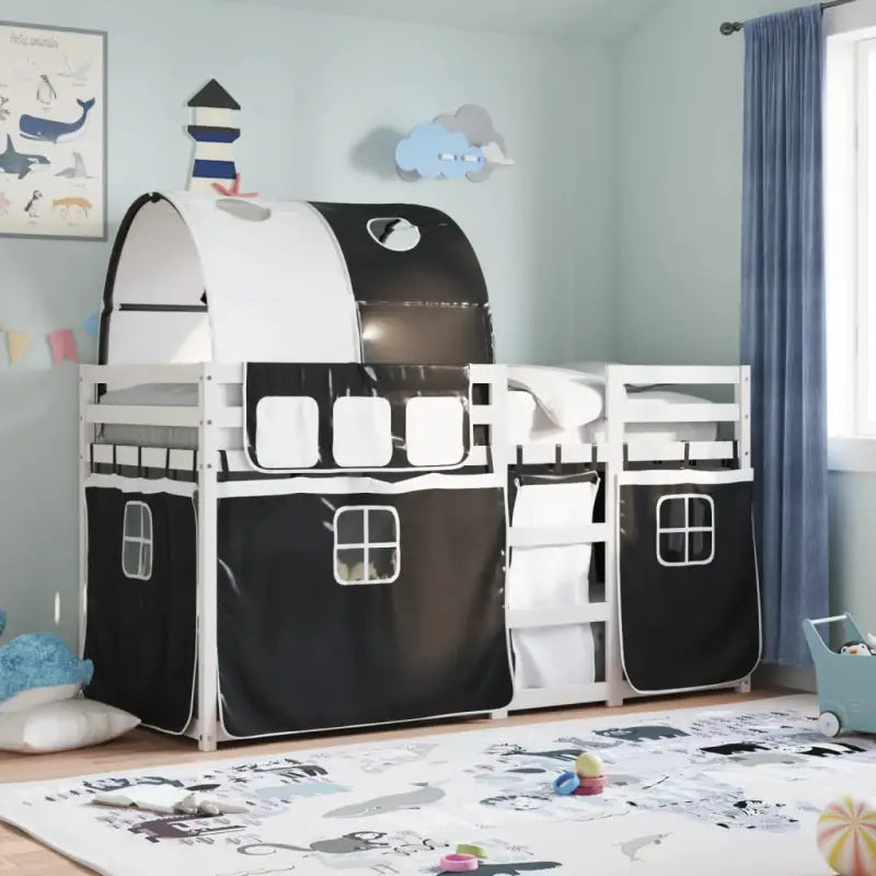 Elegant metalen stapelbed van massief grenenhout voor kleine kamers - Wit en zwart / 90 x 200 cm - Bedden & bedframes