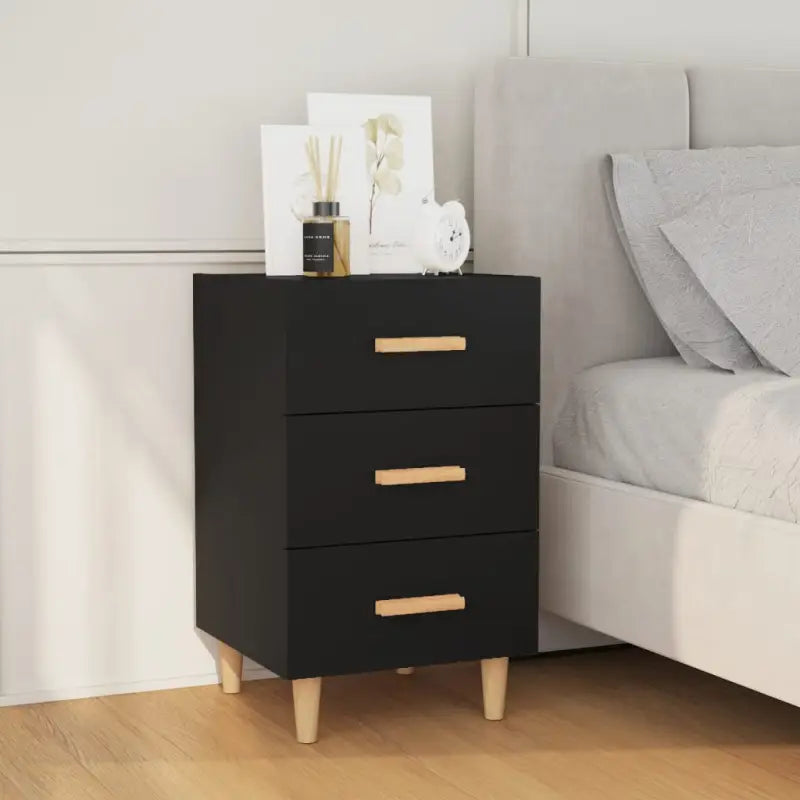 ELEGANT NACHTKASTJE VAN BEWERKT HOUT MET TTIMELOOSE DESIGN - Zwart / 1 - Nachtkastjes