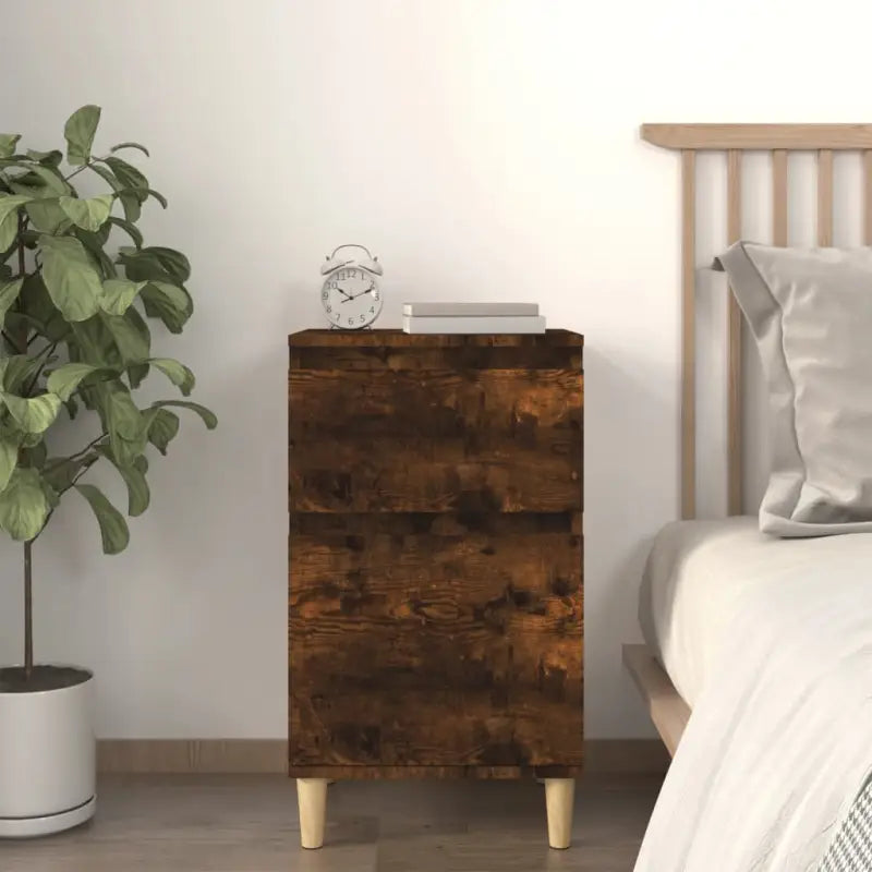 Elegant nachtkastje van bewerkt hout voor een tijdloze uitstraling - Gerookt eiken / 1 - Nachtkastjes