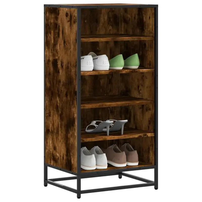 Elegant schoenenrek van bewerkt hout voor een opgeruimde ruimte - Gerookt eiken / 8 - Schoenenrekken