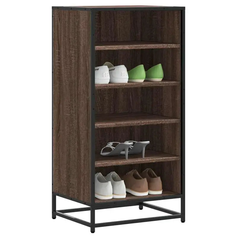 Elegant schoenenrek van bewerkt hout voor een opgeruimde ruimte - bruin eikenkleur / 10 - Schoenenrekken