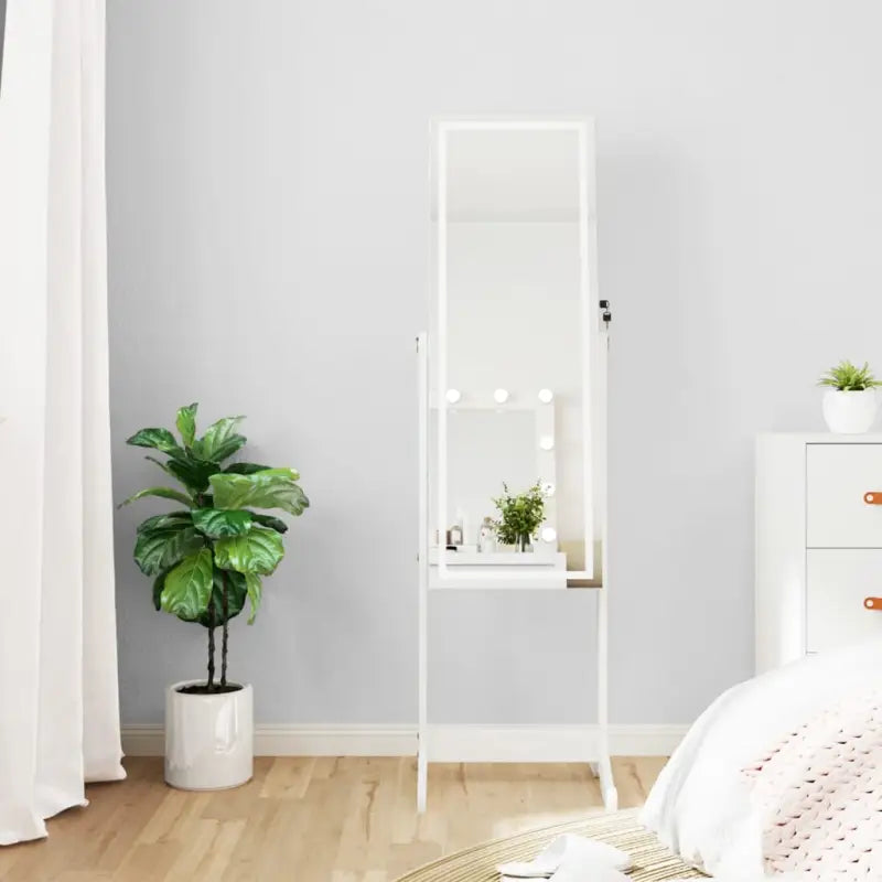 Elegant sieradenkast met LED-verlichting en bewerkt hout - Wit / 1 - Spiegels