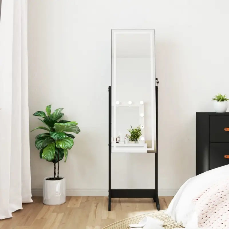 Elegant sieradenkast met LED-verlichting en bewerkt hout - Zwart / 1 - Spiegels