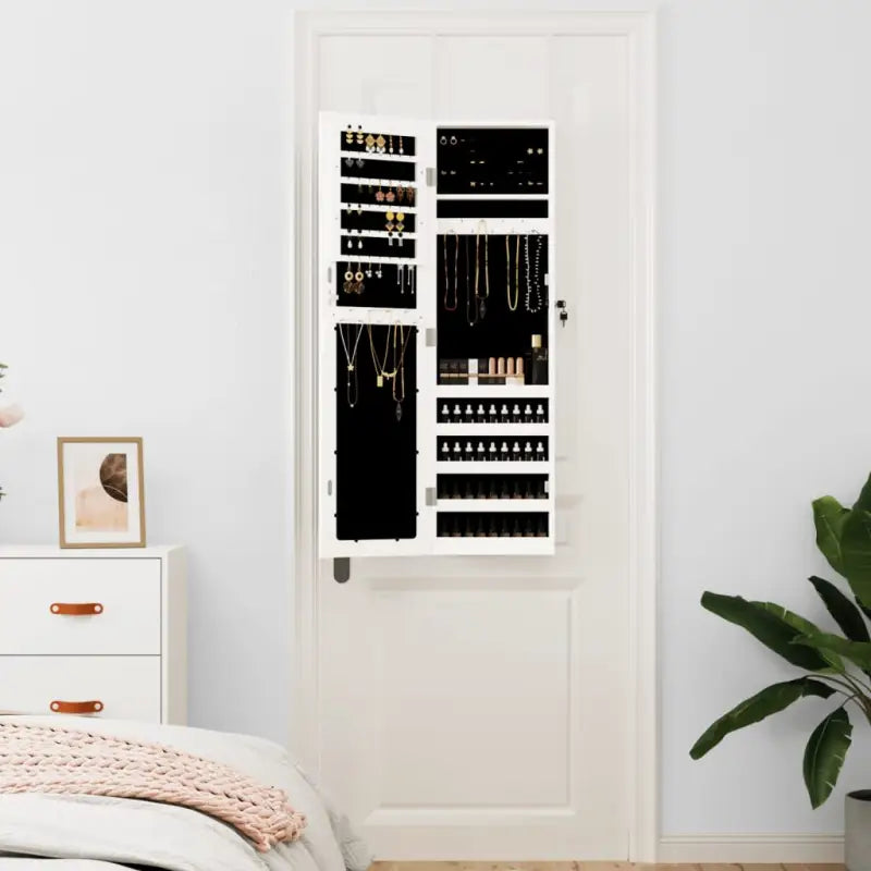 Elegant sieradenkast met spiegel en bewerkt hout - Wit / 1 - Spiegels