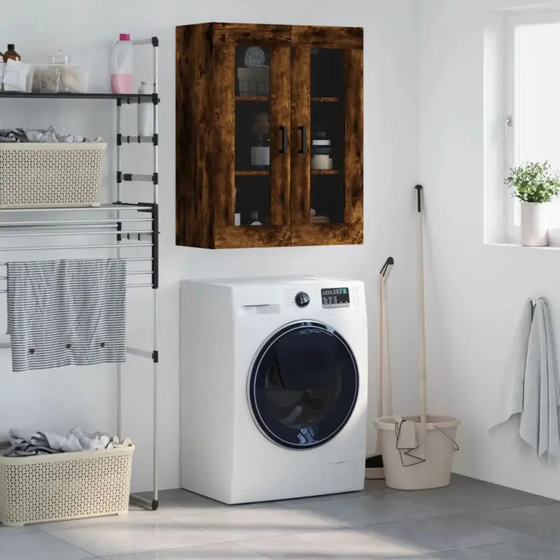 Elegant wandkast van bewerkt hout voor een tijdloze interieur uitstraling - Gerookt eiken / 1 - Dressoirs & buffetkasten