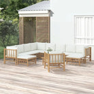 Elegante bamboe tuinset met comfortabele afmeting zitting en rugkussen - Crème / 3x hoek + 5x midden + 2x voetensteun