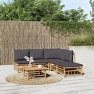Elegante bamboe tuinset met comfortabele afmeting zitting en rugkussen - Donkergrijs / hoek + 3x midden + voetensteun
