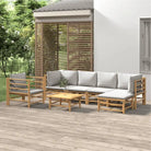 Elegante bamboe tuinset met comfortabele afmetingen en rugkussen - Lichtgrijs / 2x corner + 2x middle + chair