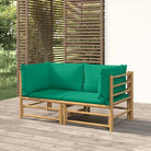 Elegante bamboe tuinset met comfortabele afmetingen en rugkussen - Groen / Hoekbank (2 st) - Tuinsets