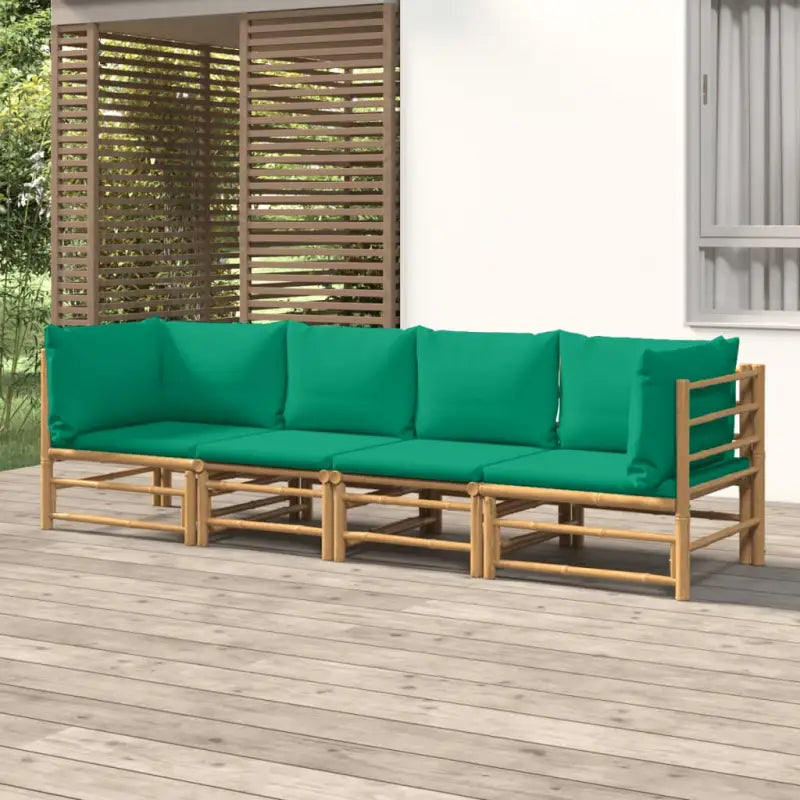 Elegante bamboe tuinset met comfortabele afmetingen en rugkussen - Groen / 2x hoek + 2x midden - Tuinsets