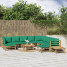Elegante bamboe tuinset met comfortabele afmetingen en rugkussen - Groen / 3x hoek + 5x midden + 2x voetensteun + 2x