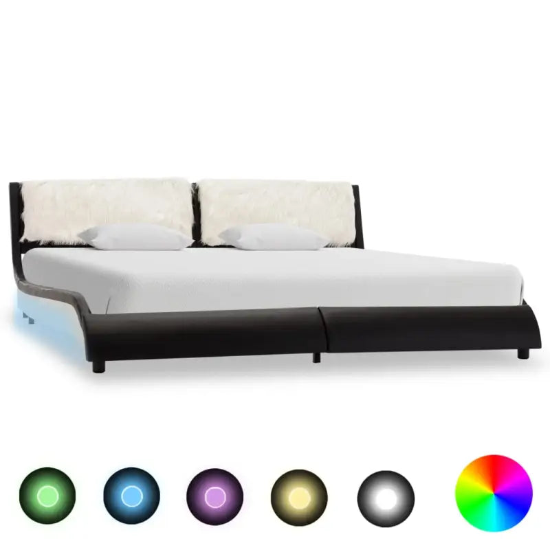 Elegante bedframe met stalen poten voor een moderne slaapkamer uitstraling - zwart en wit (harig hoofdbord) / 180 x 200