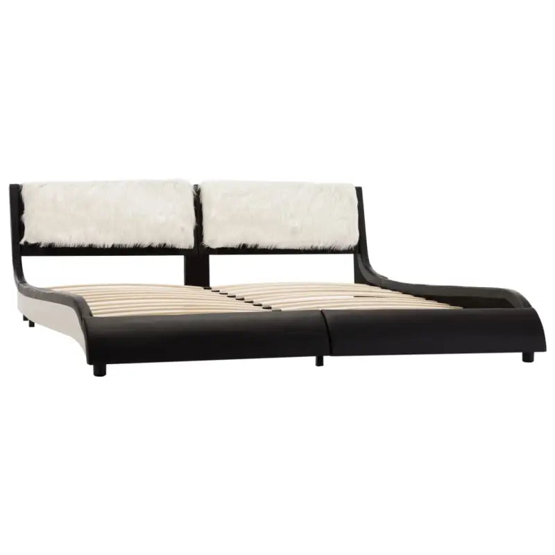 Elegante bedframe met stalen poten voor een moderne slaapkamer uitstraling - zwart en wit (harig hoofdbord) / 180 x 200