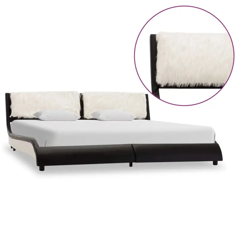 Elegante bedframe met stalen poten voor een moderne slaapkamer uitstraling - zwart en wit (harig hoofdbord) / 180 x 200