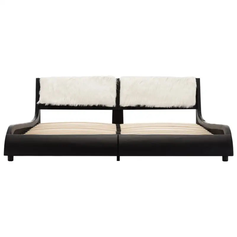 Elegante bedframe met stalen poten voor een moderne slaapkamer uitstraling - zwart en wit (harig hoofdbord) / 180 x 200