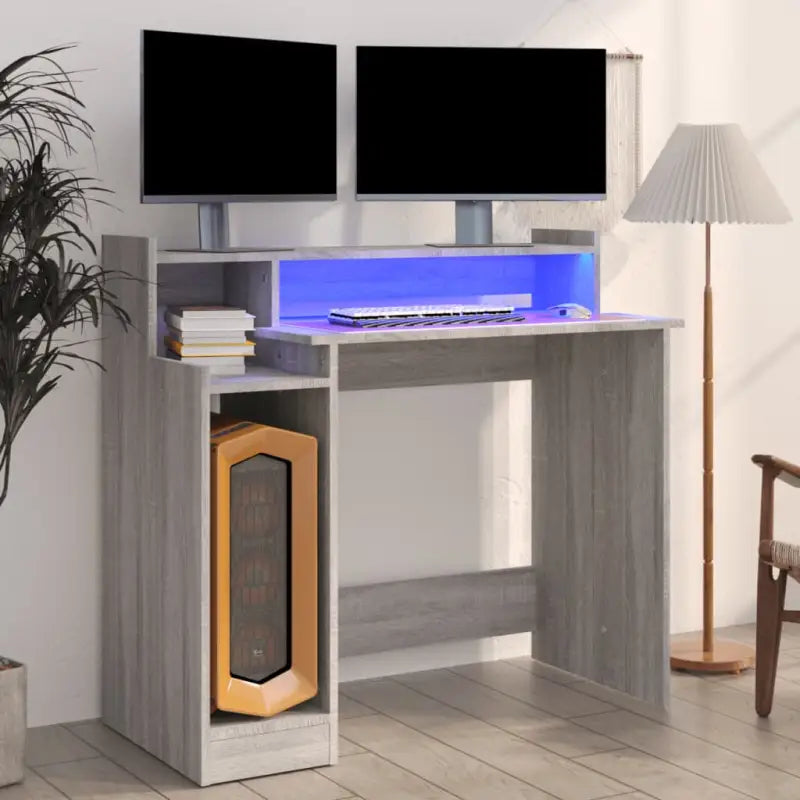Elegante bureau met praktisch ontwerp en LED-verlichting voor moderne interieurs - Grijs sonoma - Bureaus