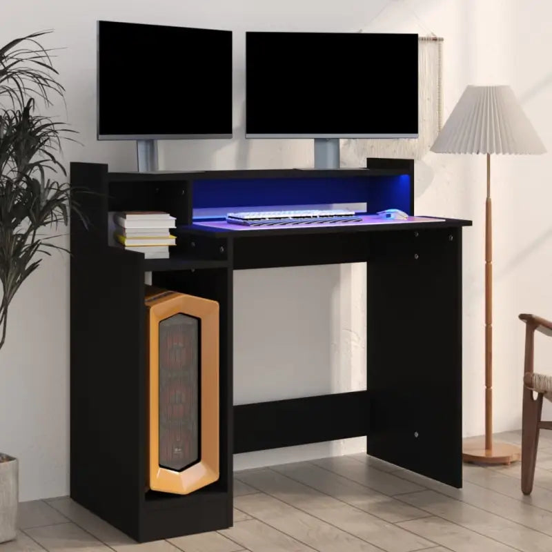 Elegante bureau met praktisch ontwerp en LED-verlichting voor moderne interieurs - Zwart - Bureaus