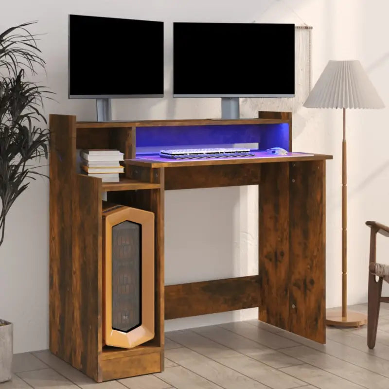 Elegante bureau met praktisch ontwerp en LED-verlichting voor moderne interieurs - Gerookt eiken - Bureaus