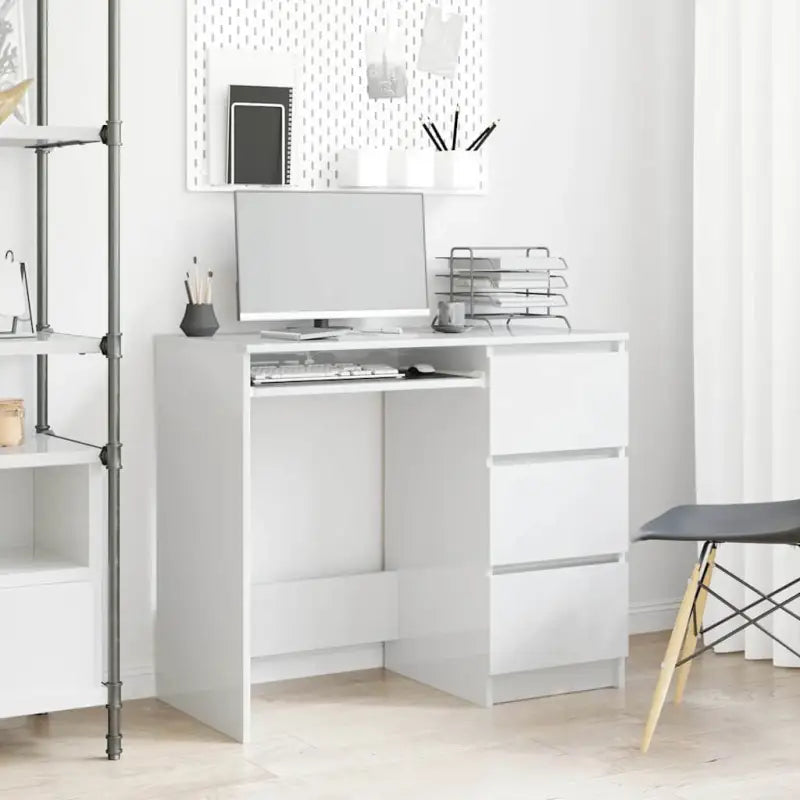 Elegante bureau van bewerkt hout met hoogglans wit afwerking - Hoogglans wit - Bureaus