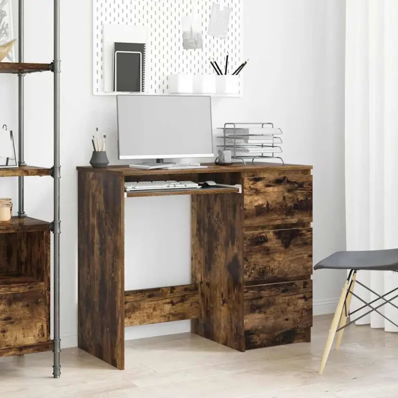 Elegante bureau van bewerkt hout met hoogglans wit afwerking - Gerookt eiken - Bureaus