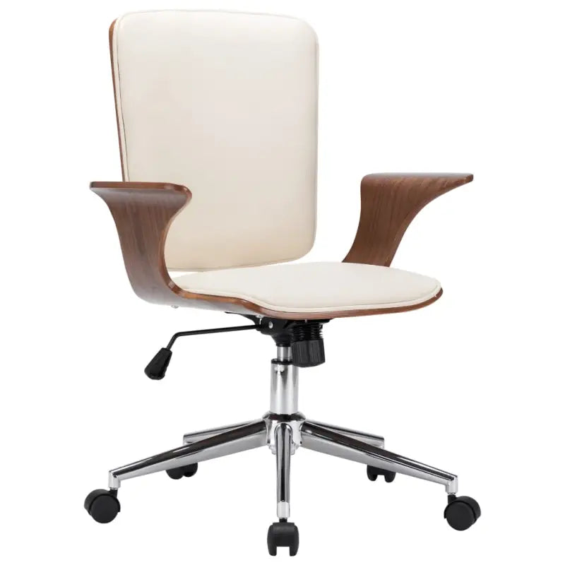 Elegante bureaustoel met gebogen houten ontwerp voor moderne interieurs - Crème en bruin / 1 - Bureaustoelen