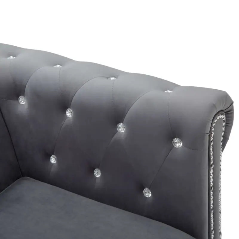 Elegante Chesterfield bank met houten frame en kristallen knopen - Grijs / L-vormig - Banken