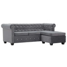 Elegante Chesterfield bank met houten frame en kristallen knopen - Grijs / L-vormig - Banken