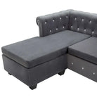 Elegante Chesterfield bank met houten frame en kristallen knopen - Grijs / L-vormig - Banken