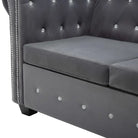 Elegante Chesterfield bank met houten frame en kristallen knopen - Grijs / L-vormig - Banken