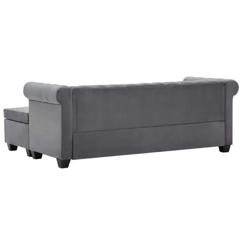 Elegante Chesterfield bank met houten frame en kristallen knopen - Grijs / L-vormig - Banken