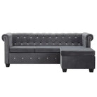 Elegante Chesterfield bank met houten frame en kristallen knopen - Grijs / L-vormig - Banken