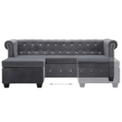 Elegante Chesterfield bank met houten frame en kristallen knopen - Grijs / L-vormig - Banken
