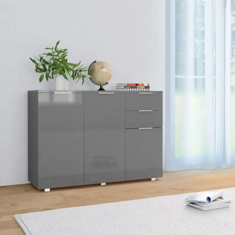 Elegante dressoir van bewerkt hout met hoogglans afwerking - Grijs / 1 - Dressoirs & buffetkasten