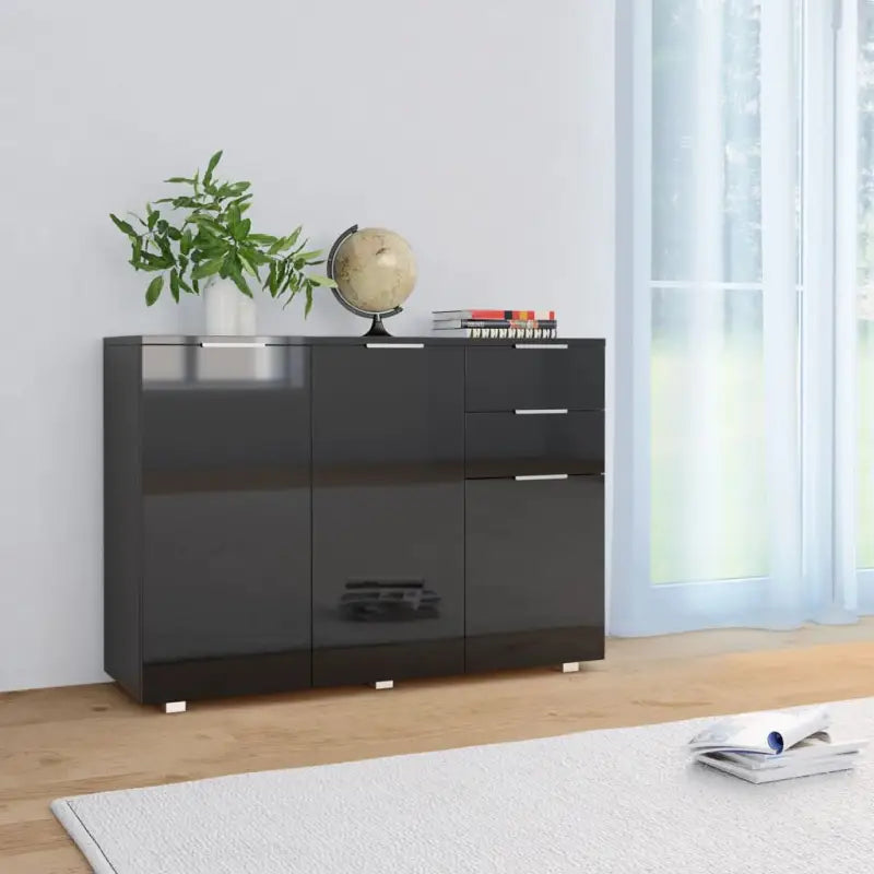 Elegante dressoir van bewerkt hout met hoogglans afwerking - Zwart / 1 - Dressoirs & buffetkasten