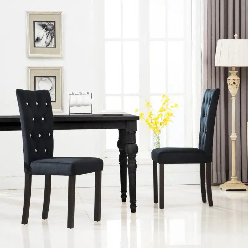 Elegante fluwelen eetkamerstoelen met houten frame en snelle levering bevat - Zwart / 2 - Eetkamerstoelen