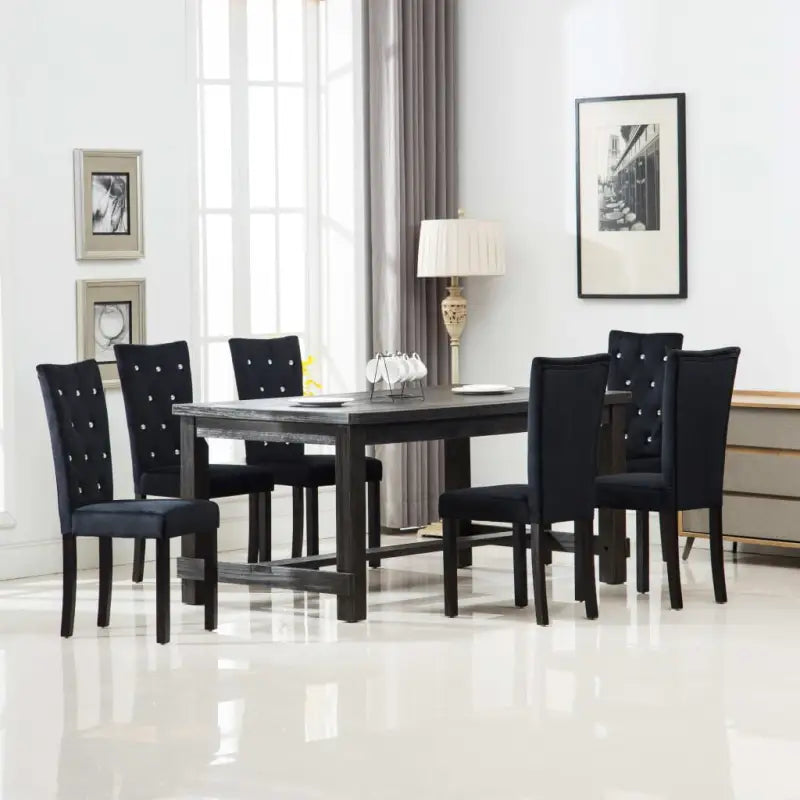 Elegante fluwelen eetkamerstoelen met houten frame en snelle levering bevat - Zwart / 6 - Eetkamerstoelen