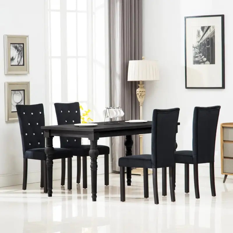 Elegante fluwelen eetkamerstoelen met houten frame en snelle levering bevat - Zwart / 4 - Eetkamerstoelen