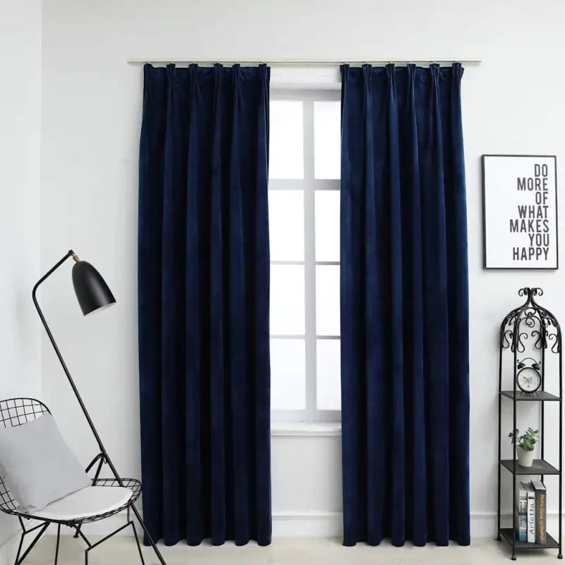 Elegante fluwelen gordijnen met metalen haken en snelle levering bevat - Donkerblauw / 140 x 225 cm / 2 - Gordijnen &